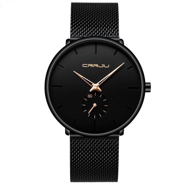 Men Waterproof Quartz Watch with Small Seconds and Mesh Band - Rose Gold Pointer