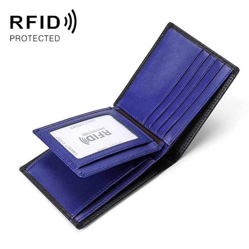 V562-B1074832060DBT-202508281335-00 Leather Rfid Blocking Tri-fold Wallet - Blue - Image 1