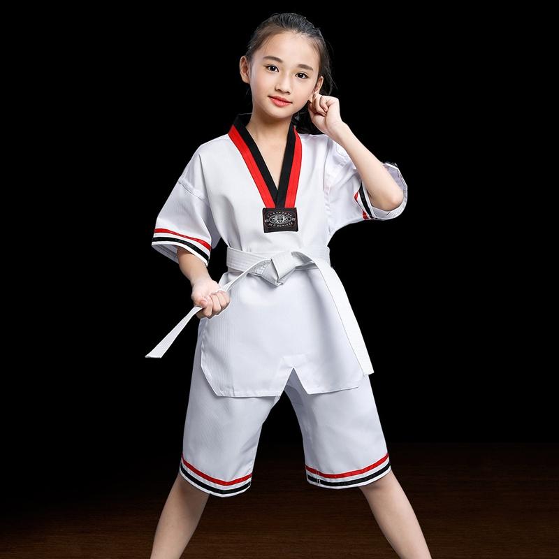 V562-B1081134060DBT-202508290504-00 Taekwondo Training Uniform Child & Adult Cotton Clothing Size 130 - Striped Short Sleeves - 130 - Image 1