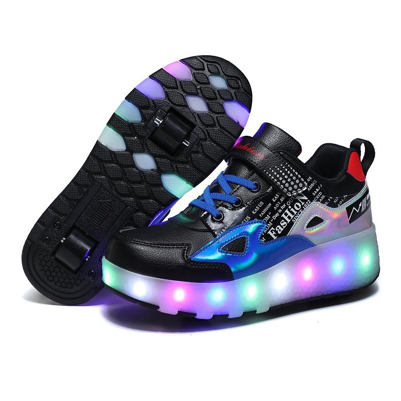 V562-B2009322550DBT-202508281636-00 Rechargeable Light Wheel Skating Shoes for Kids - Size 28 Two-wheeled - Blue - Image 1
