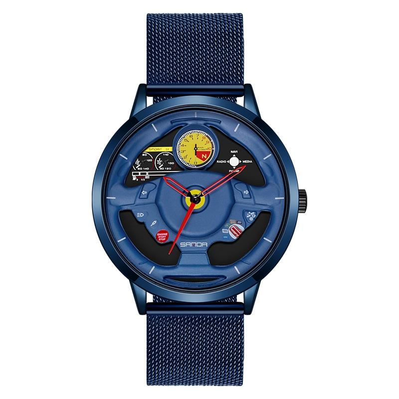 V562-B300361300ADE-202508290811-00 Waterproof Quartz Watch with Hollow Dial - 1085 Steering Wheel Design - Blue - Image 1