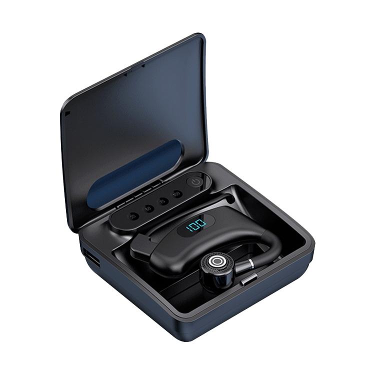 V12 Business Wireless Bluetooth 5.0 Earphone with Charging Box - Hanging Ear Style - Black