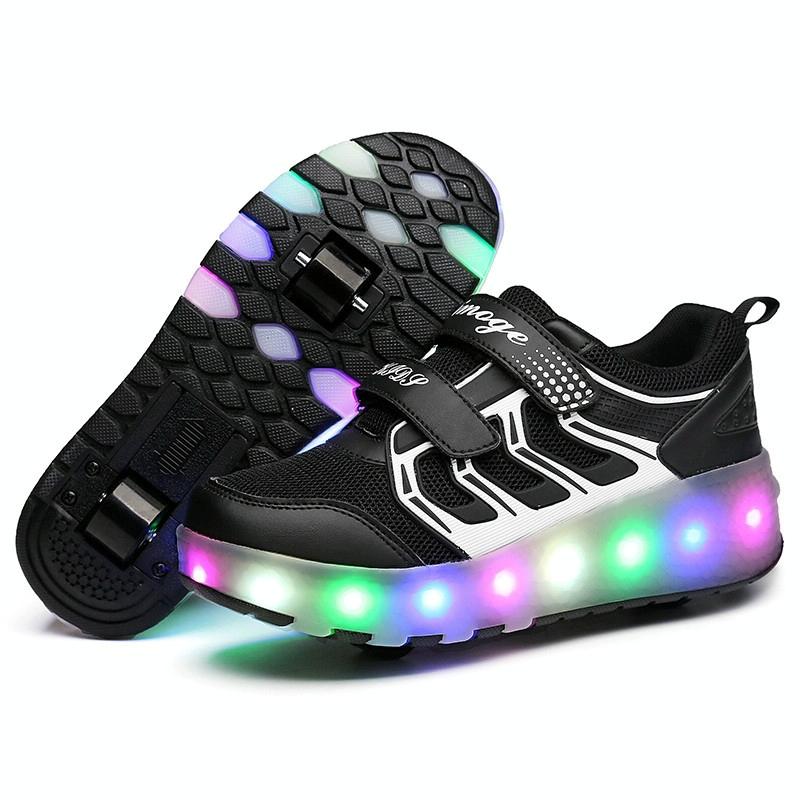 V562-B3793GO-202508271053-00 Rechargeable Double Wheel Roller Skating Shoes - Ultra Light Mesh - Black - Size 41 - Image 1