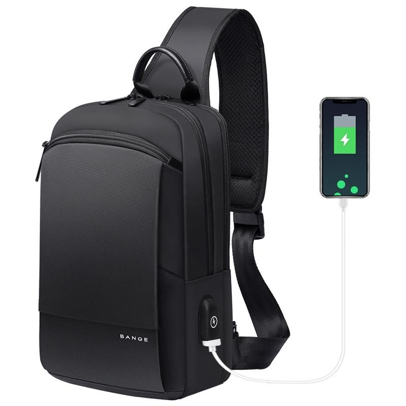 V562-B3872GO-202508271610-00 Waterproof Oxford Cloth Crossbody Chest Bag With Usb Port 30X19X13Cm Black - Image 1