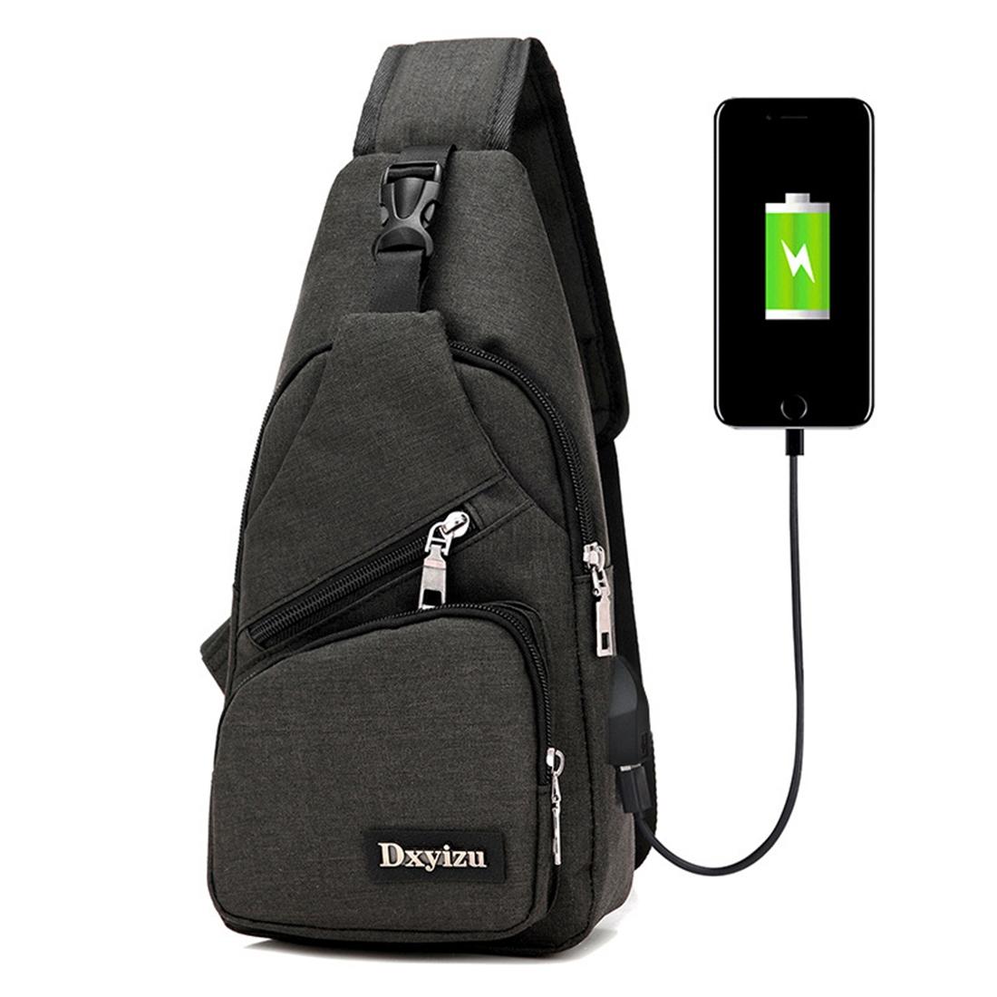 V562-B4088CH-202508290011-00 Multi Function Canvas Chest Bag With Usb Charging Outdoor Sports Shoulder Bag For Men / Women / Students - Black - Image 1