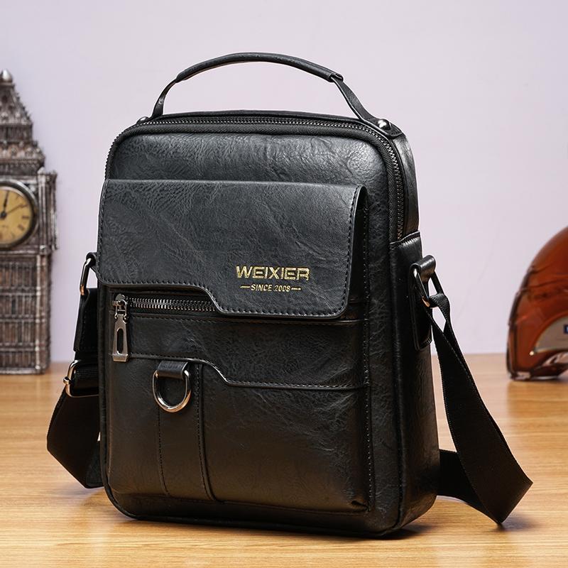 Men Retro Pu Leather Crossbody Bag Business Handbag With Multiple Compartments - Black