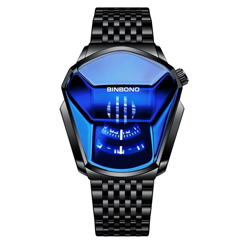 Black Steel Belt Men Watch with Live Technology - Black Stee Blue Face