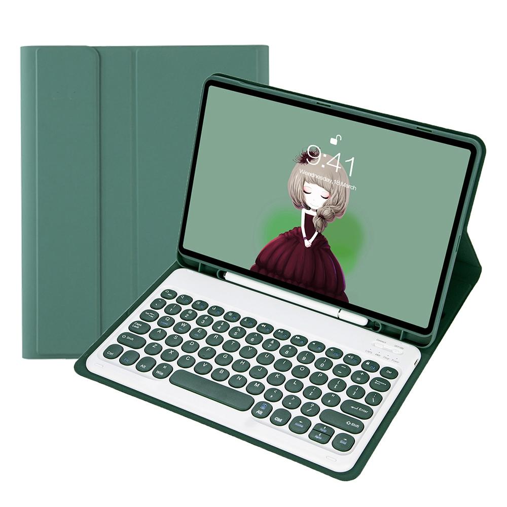V562-C102494100ADE-202508290303-00 Detachable Bluetooth Keyboard Leather Case For Ipad Air 4 / 5 - Candy Colour Skin Texture - 10.9 Inch - Dark Green - Image 1