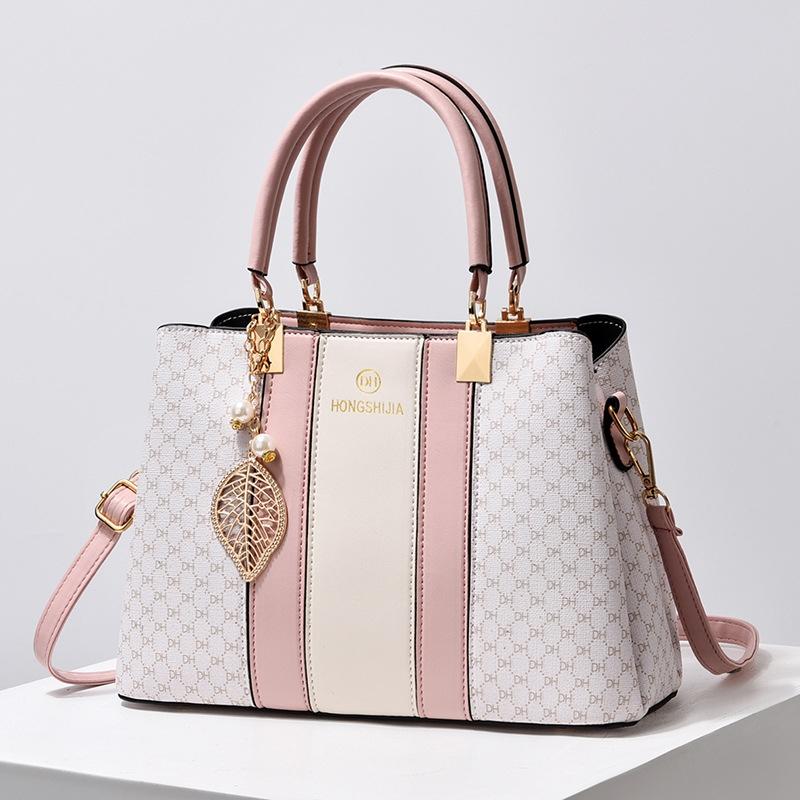 Large Capacity Summer Lady Handbag - Colourblock Shoulder / Crossbody - Pink