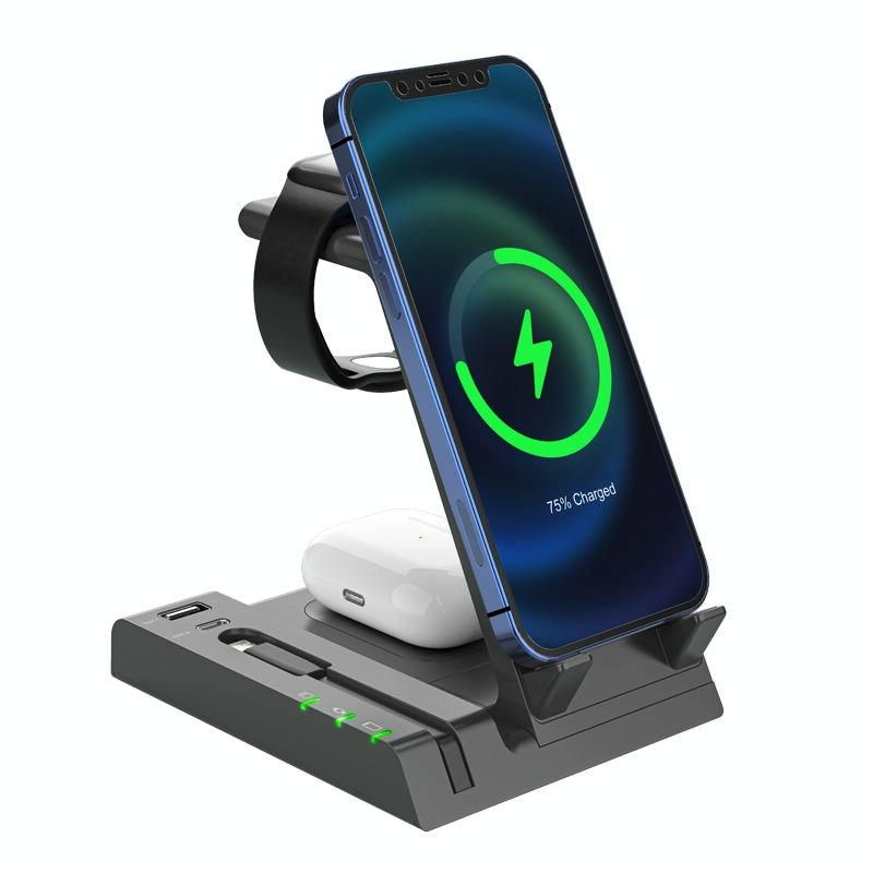V562-C1057933060DBT-202508290554-00 6 In 1 Wireless Charging Stand With Usb C Port & 8 Pin Cable - Grey - Image 1