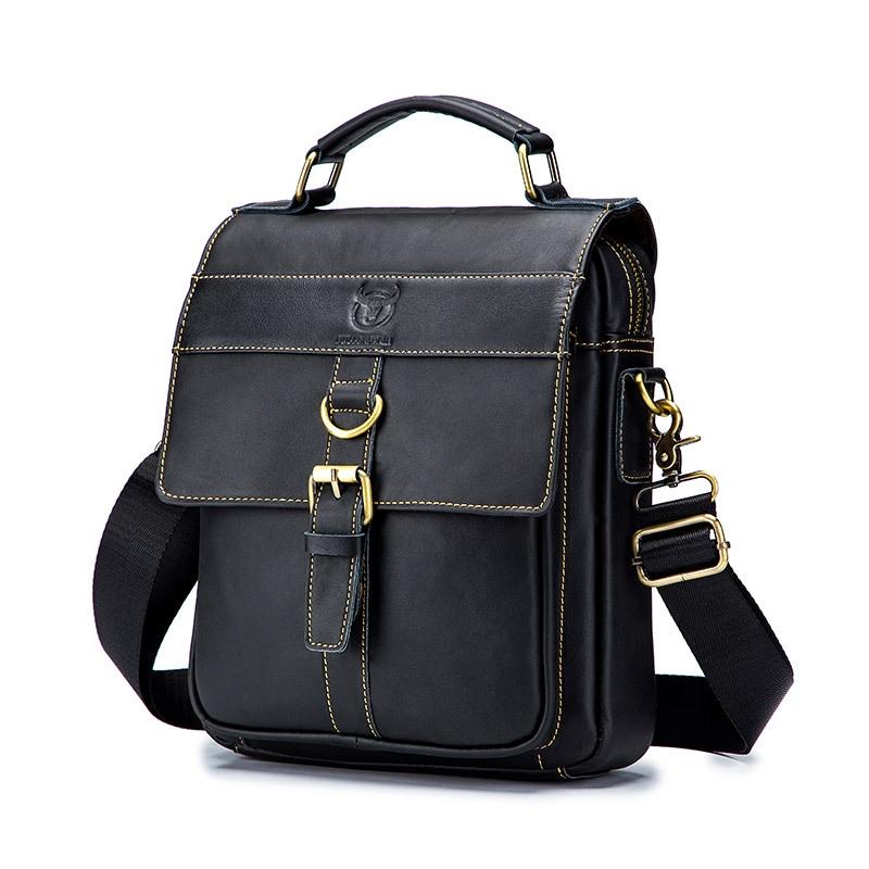 Retro Leather Men Shoulder Bag First Layer Cowhide - Obsmetrical Black