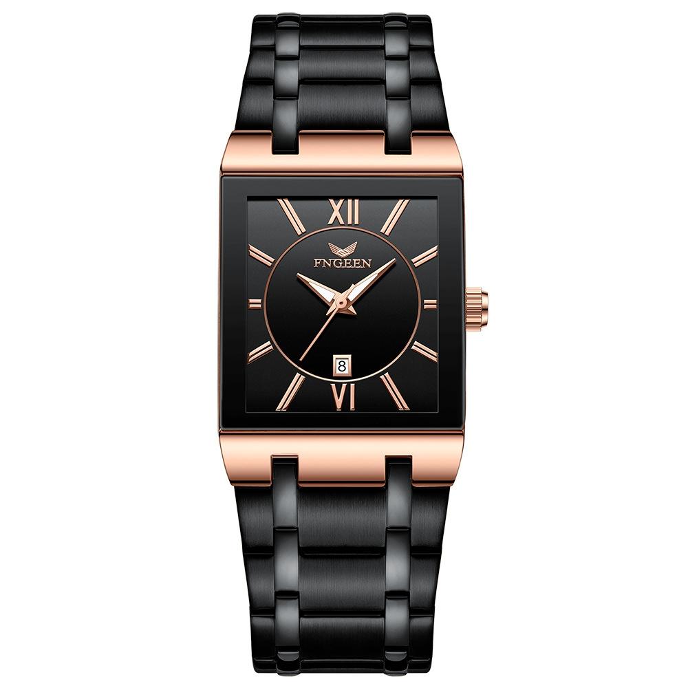 V562-C1083622060DBT-202508281541-00 Waterproof Square Men Watch with Calendar - 50m - Black Belt Rose Shell Black Surface - Image 1