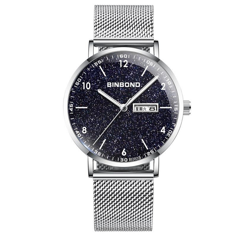 V562-C1090792650DBT-202508281826-00 Starry Sky Pattern Quartz Watch for Men - Simple & Luminous - White Net White Shell White Nails - Image 1