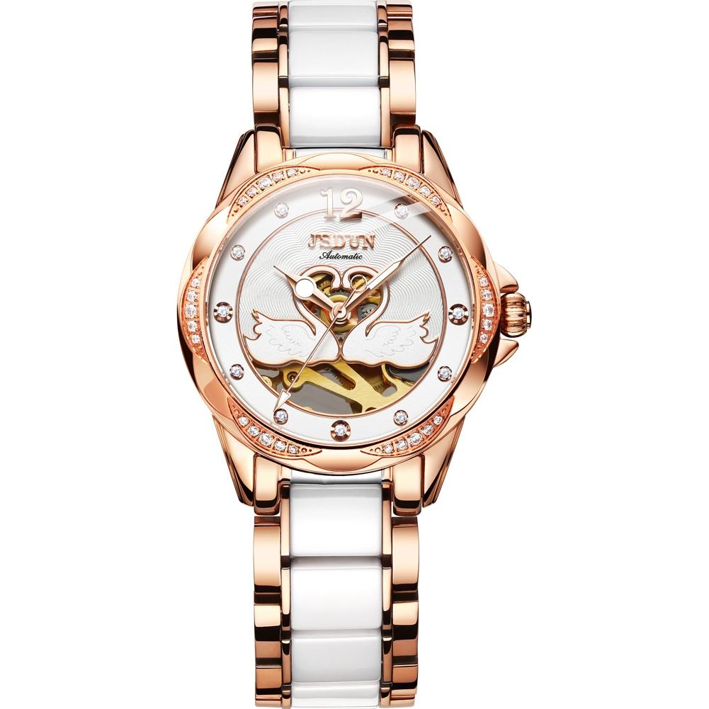 V562-C10927200ADE-202508281654-00 Stylish Waterproof Ceramic Mechanical Watch for Women with Diamond Accents - White - Image 1