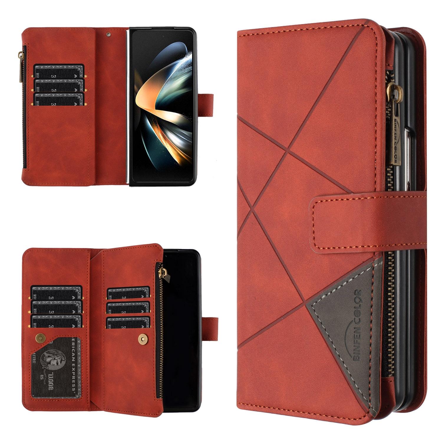 V562-C204661500ADE-202508281805-00 For Samsung Galaxy Z Fold4 5G Leather Zip Wallet With Rhombus Texture - Brown - Image 1