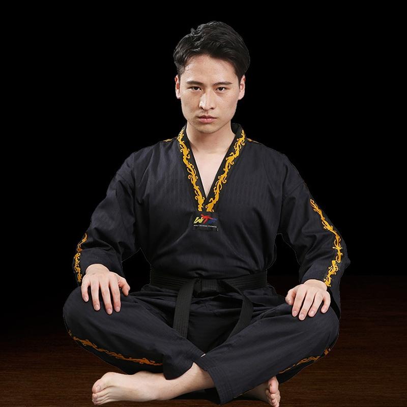 V562-C2082134060DBT-202508290521-00 130Cm Cotton Taekwondo Training Uniform For All Ages - Black - 140 - Image 1