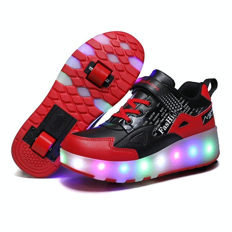 Rechargeable Light Wheel Skating Shoes for Kids - Size 39 Two-wheeled - Black And Red