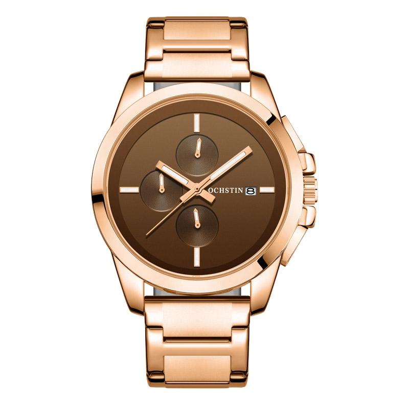 V562-D103130400ADE-202508280652-00 Men Pilot Series Multifunctional Quartz Watch with Steel Band - Coffee + Rose Gold - Image 1