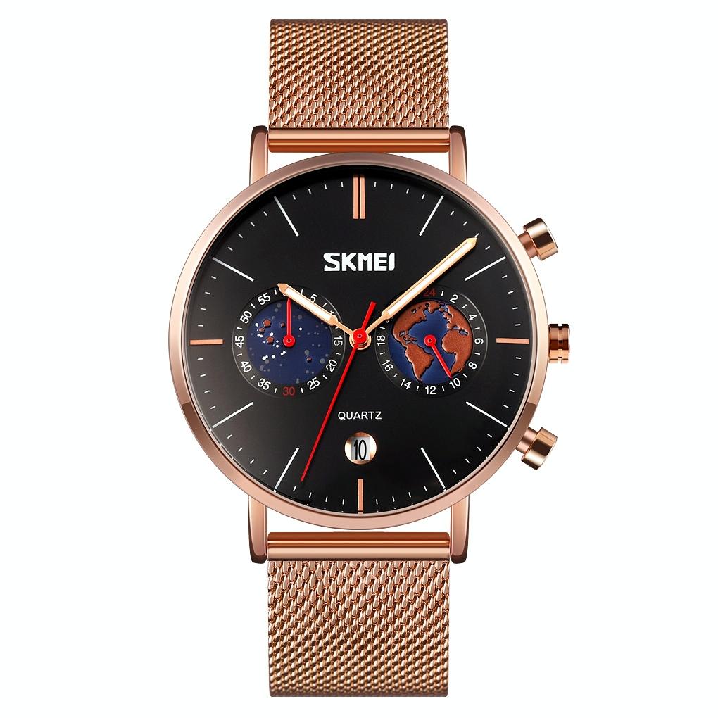 V562-D104639100ADE-202508281931-00 Men Stainless Steel Quartz Watch with Map Pattern Calendar - 9231 - Black - Image 1