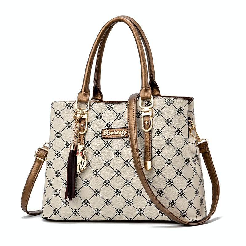 V562-D1079132060DBT-202508281226-00 Spacious Print Handbag - Large Capacity - Bronze Rice White Print - Image 1