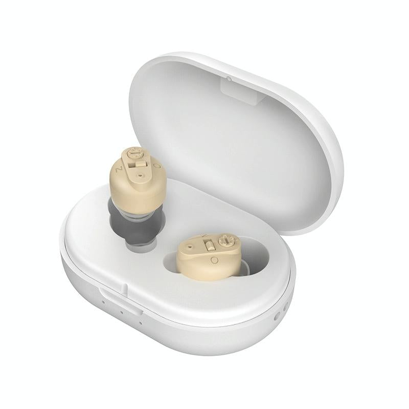 V562-D1080912060DBT-202508290320-00 Portable Voice Amplifier For Seniors Black - Skin Colour Double Machine + White Charging Bin - Image 1