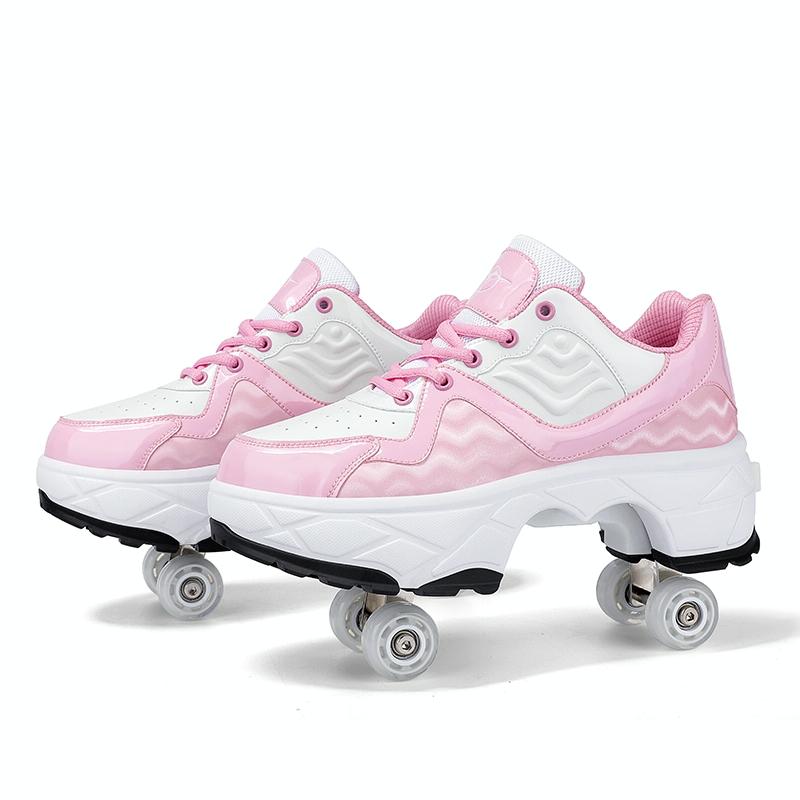 Retractable Dual-purpose Roller Skates - Size 33 Deformable Four-wheel - Df09 White Black - 37
