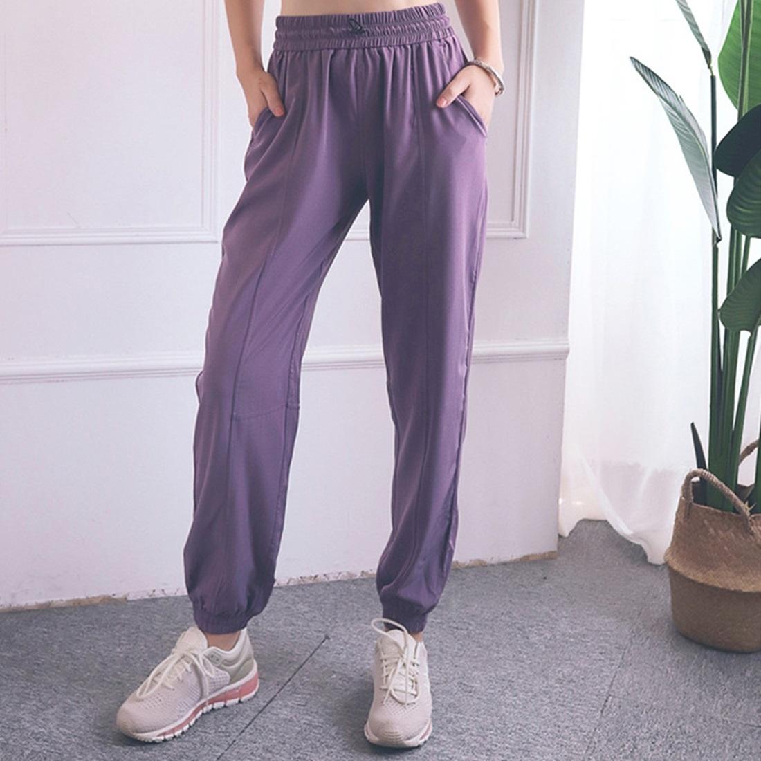 V562-DA01666054YZ-202508290452-00 High Waist Drawstring Fitness Pants Black Size L - Smoke Purple M - Image 1