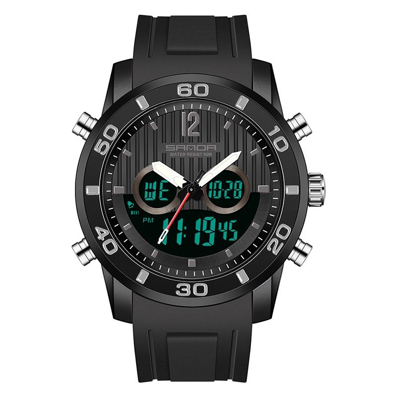 V562-E100800200ADE-202508280426-00 Men Outdoor Sports Shockproof Electronic Watch with Dual Digital Display and Luminous Feature - Full Black - Image 1