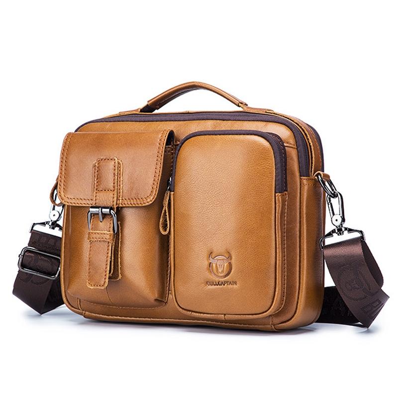 V562-E1009343850DBT-202508290621-00 Retro Leather Men Shoulder Bag - Yellow Brown - Image 1