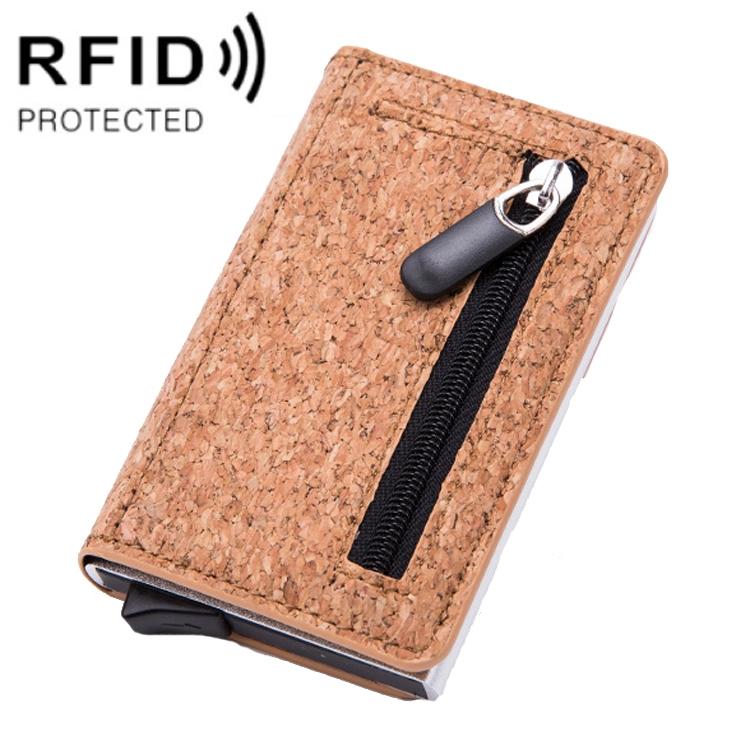 V562-E1009682950DBT-202508281315-00 Stainless Steel Rfid Credit Card Holder - Compact Design - Wood Grain Apricot - Image 1