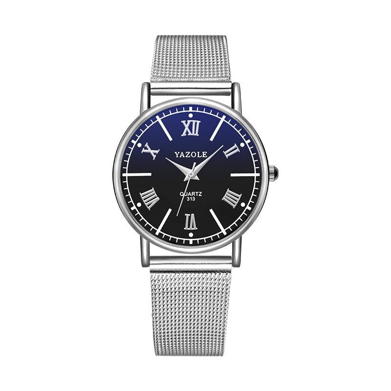 V562-E1022212750DBT-202508271435-00 Women Business Quartz Watch with Roman Numeral Dial and Silver Net Belt - Black Tray - Image 1
