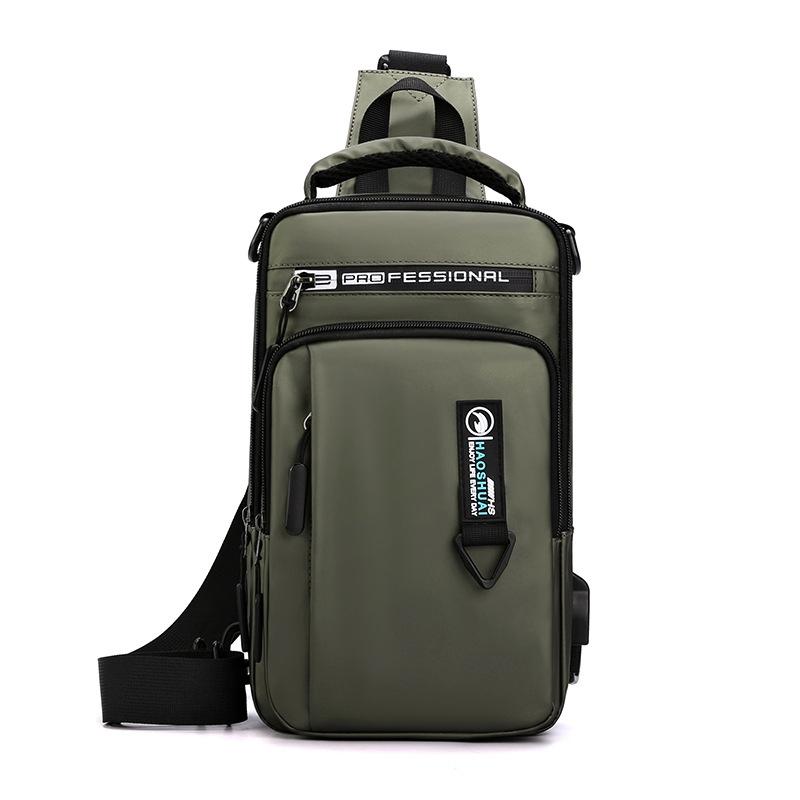 V562-E1023913060DBT-202508290136-00 Men Usb Chest Bag Casual Shoulder Bag With Charging Port - Army Green - Image 1