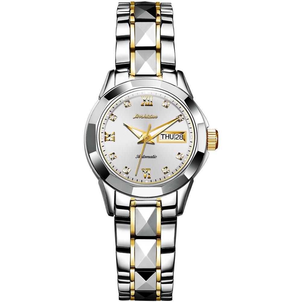 V562-E20727200ADE-202508280516-00 Stylish Waterproof Luminous Women Automatic Watch - 8813 - Silver Gold White - Image 1
