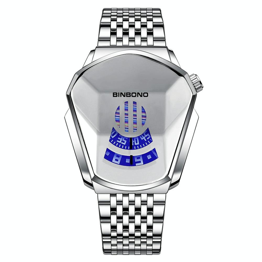 V562-F1005033060DBT-202508282141-00 Black Steel Belt Men Watch with Live Technology - White Steel White Face - Image 1
