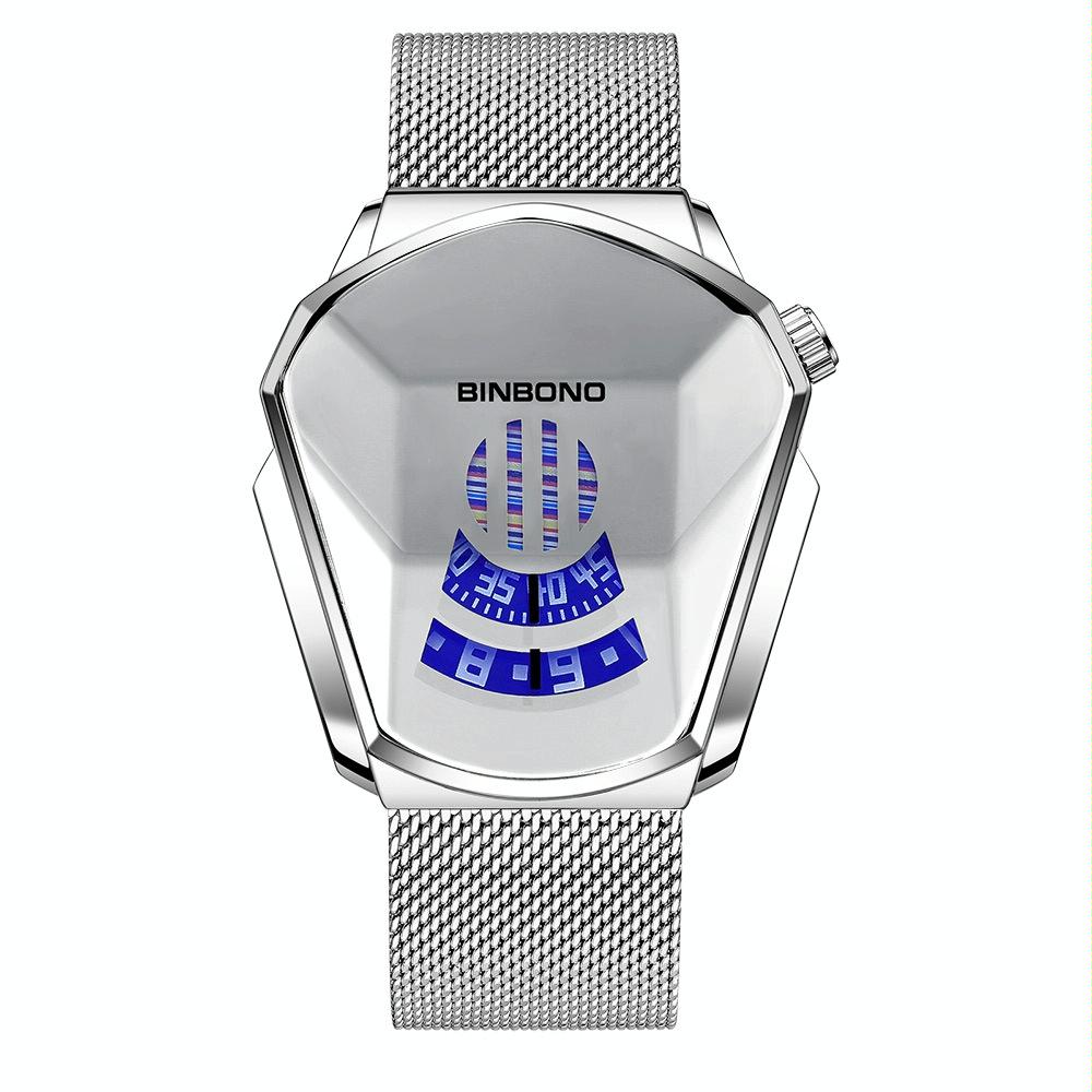V562-F1005754240DBT-202508281440-00 Black Technology Men Watch with Locomotive Concept - White Net Belt-White Steel-White Face - Image 1