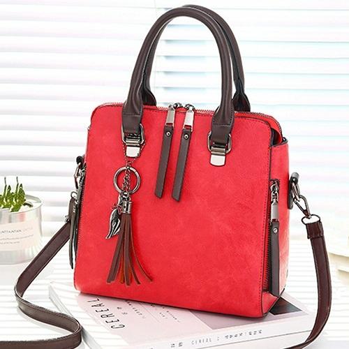 V562-F106110250DBT-202508281130-00 Designer Leather Crossbody Tote with Tassel for Women - Wine Red - Image 1