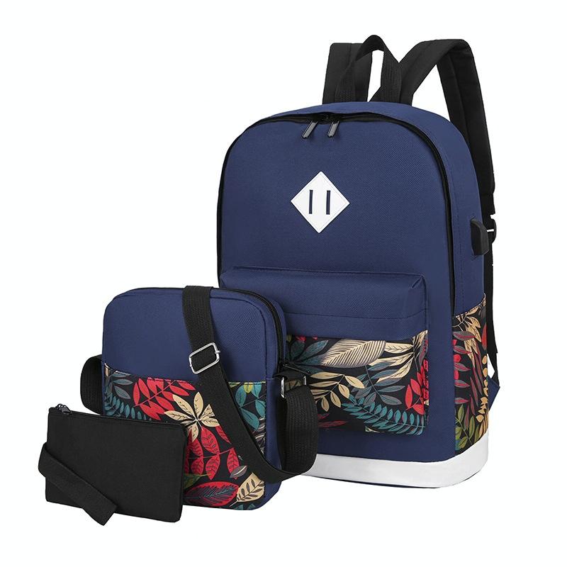 V562-F1091812750DBT-202508290004-00 Versatile Student Backpack with Usb Port - College Style - Leaves Blue - Image 1