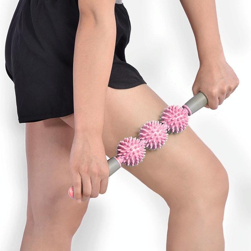 V562-F7911GO-202508292052-00 Triple Hedgehog Balls Massage Stick For Neck Leg And Hand Yoga Health Care - Pink - Image 1