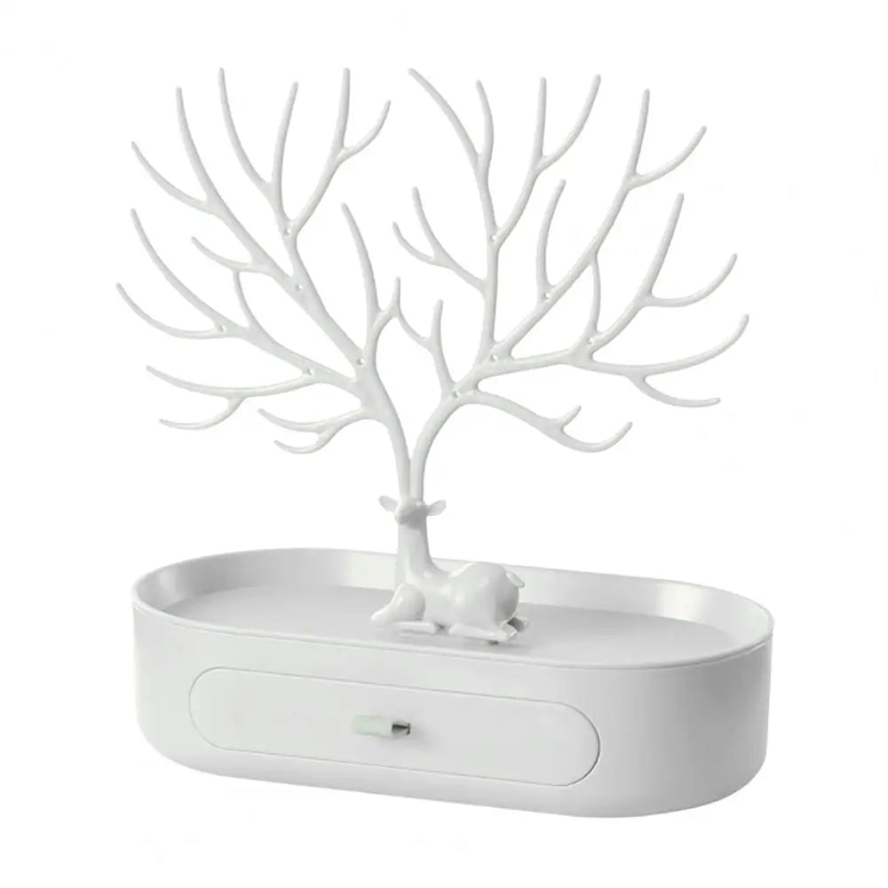 V562-GU23-JA266WHITE-1-202508292045-00 Vibe Geeks Antlers Tree Tower Jewelry Display Stand for Ring Earrings Necklace Bracelet - White Drawer Model - Image 1