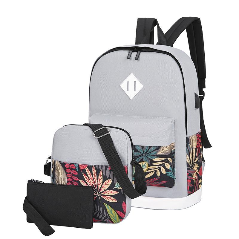 V562-H1091812750DBT-202508290009-00 Versatile Student Backpack with Usb Port - College Style - Leaves Gray - Image 1