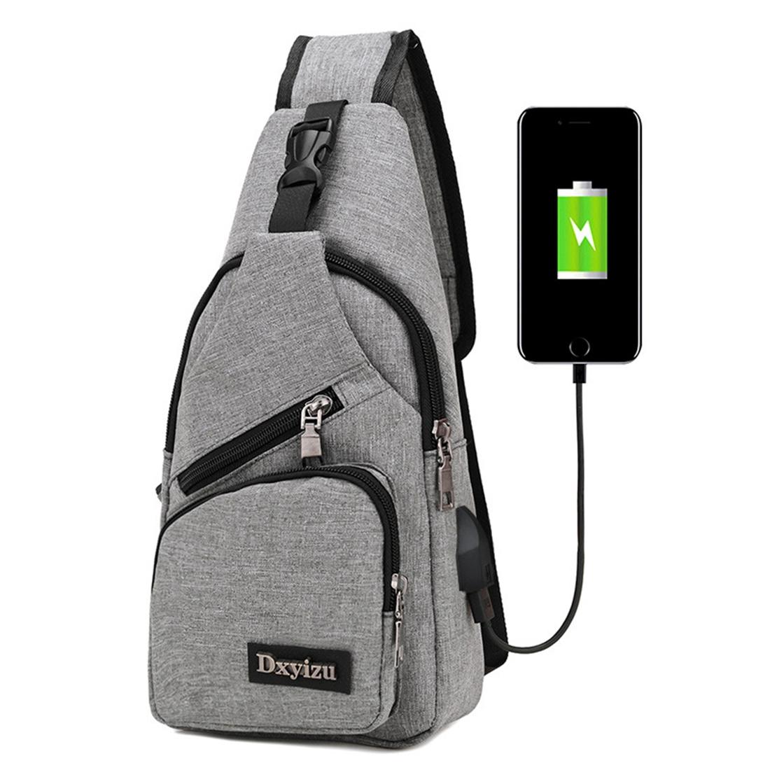 V562-H4088CH-202508290011-00 Multi Function Canvas Chest Bag With Usb Charging Outdoor Sports Shoulder Bag For Men / Women / Students - Grey - Image 1