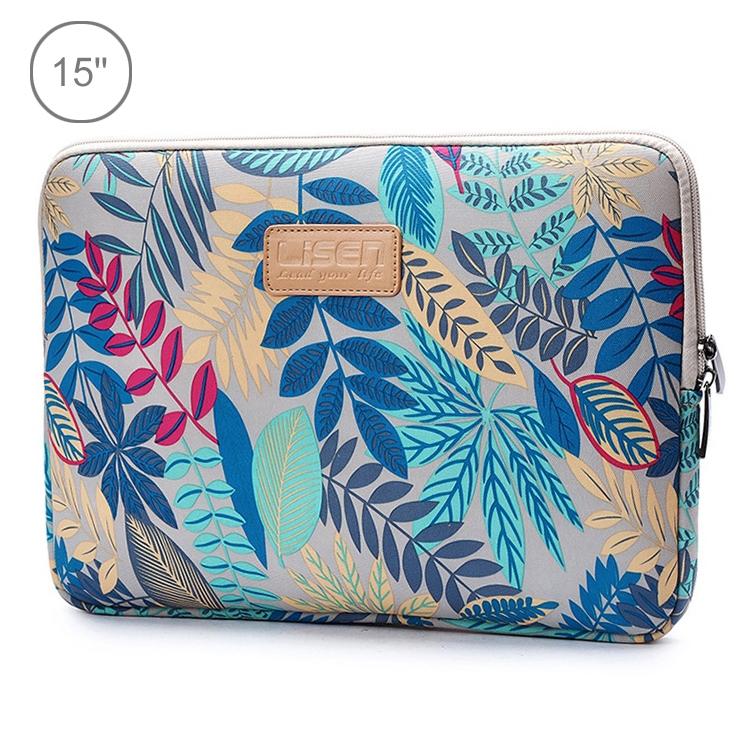 V562-HC7700BL-202508290410-00 15.6 Inch Laptop Sleeve Case with Zipper for Macbook Samsung Sony Dell Alienware Chuwi Asus Hp - Colourful Leaves Design - Grey - Image 1