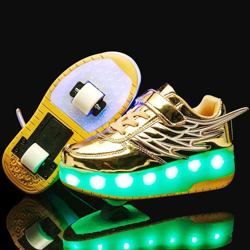 V562-J2683GO-202508281110-00 Double Wheel Led Roller Skates - Size 40 - Gold - Image 1