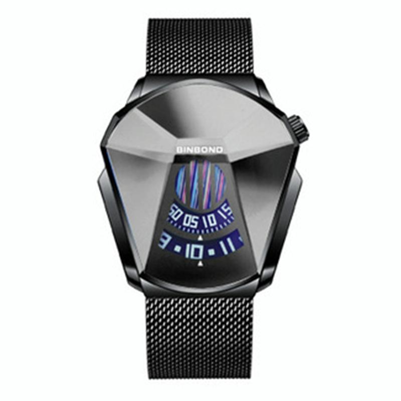V562-K1041792650DBT-202508280635-00 Men Diamond Dial Quartz Watch - Locomotive Concept - Black Mash Black Steel White Surface - Image 1