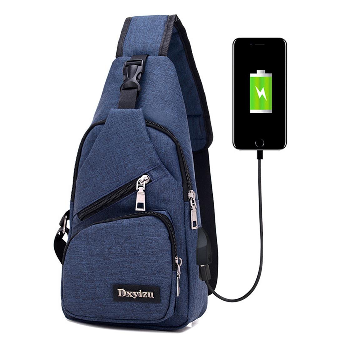 V562-L4088CH-202508290010-00 Multi Function Canvas Chest Bag With Usb Charging Outdoor Sports Shoulder Bag For Men / Women / Students - Blue - Image 1