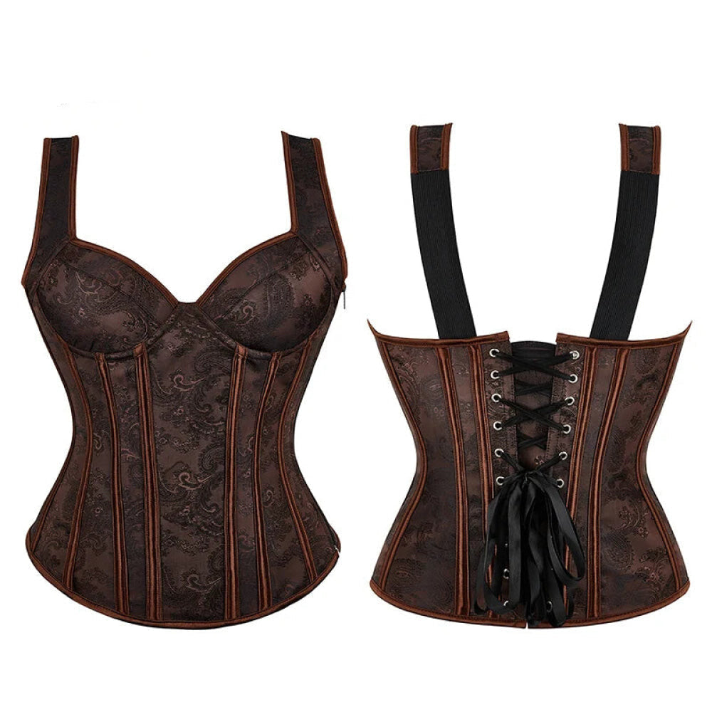 V562-OBBPBBAAILTXPXAI-12-202508291730-00 Black Retro Steampunk Padded Corset & Bustier Side Zipper Plus Size - Brown - Xl - Image 1