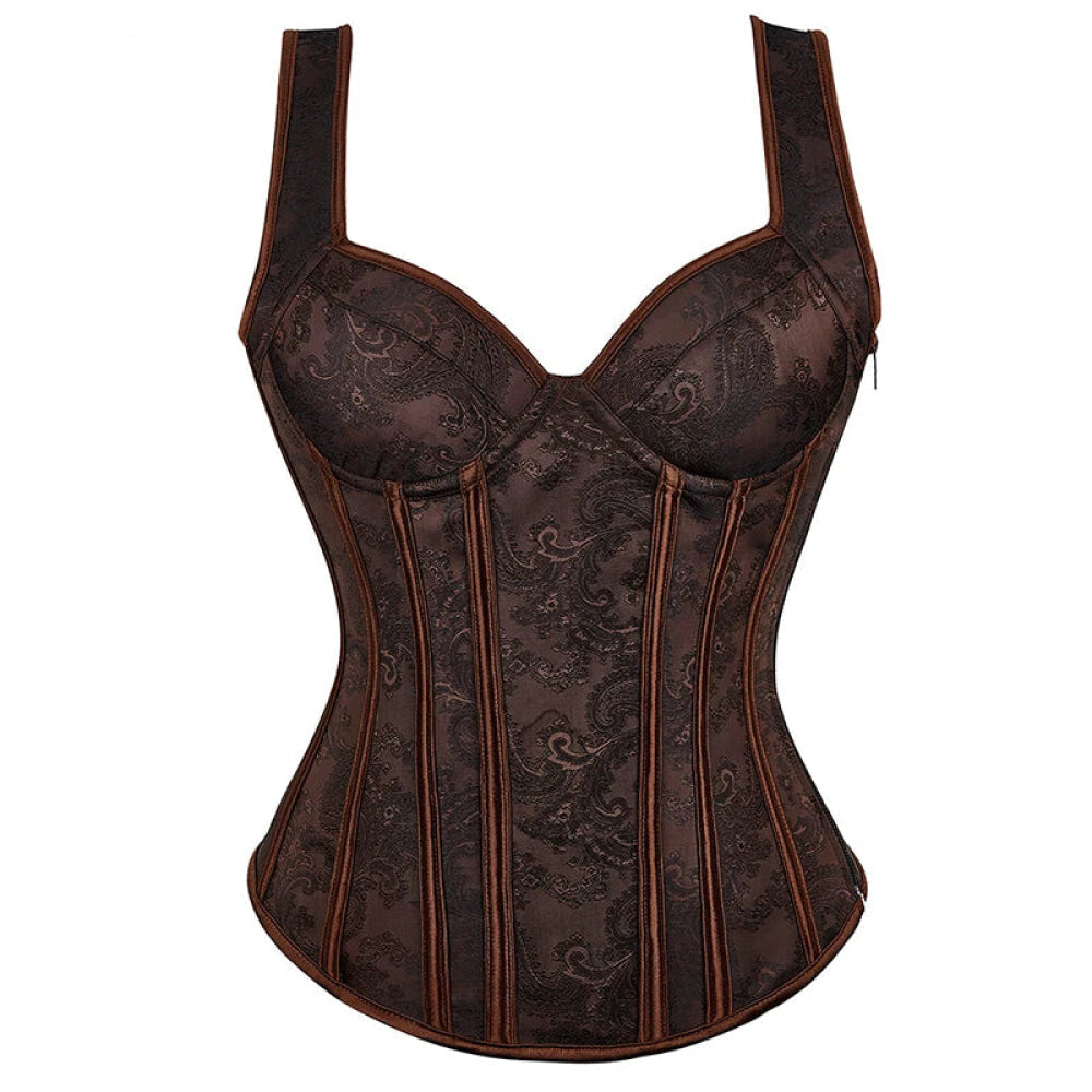 V562-OBBPBBAAILXNTOXL-7-202508291635-00 Adjustable Plus Size Steampunk Gothic Corset With G String S To 6Xl - Brown - M - Image 1