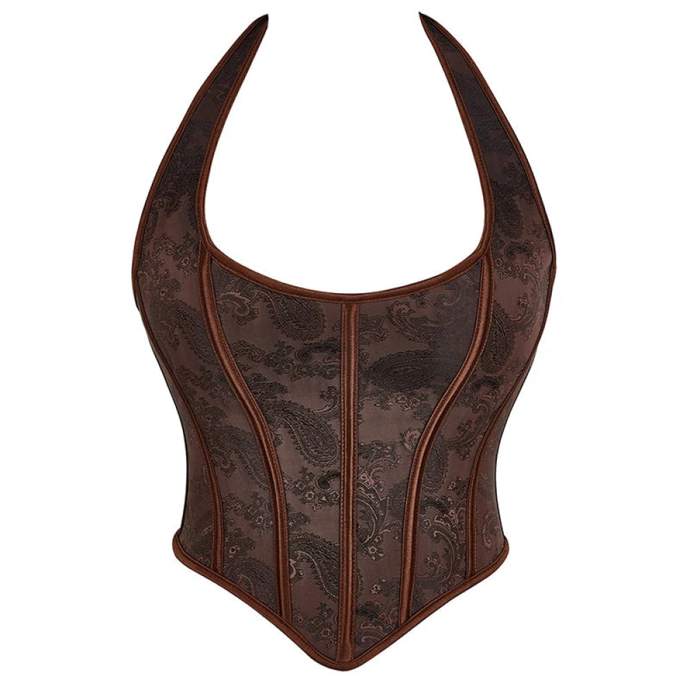 V562-OBBPBBAIBOKTKLAB-1-202508291635-00 Steampunk Chest Binder Bustier Halter Corset Top For Women Plus Size Retro Corselet - 972 Brown - L - Image 1
