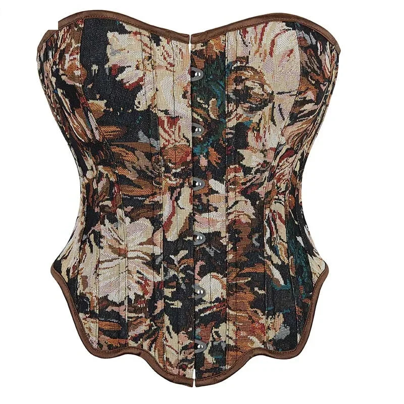 V562-OBBPBBKOBAAPOBOX-1-202508292215-00 Floral Fishbone Corset Top Retro Bodice Plus Size Xs-Xl Flounce Irregular Bustier - L - Image 1