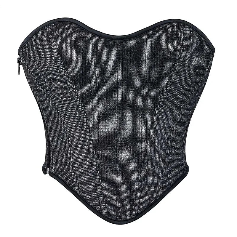 V562-OBBPBBKOBNLBLXIP-1-202508292331-00 Gray Gothic Punk Crop Top Women Lacing Bandage Bustier With Zipper Plus Size S-Xxl - S - Image 1